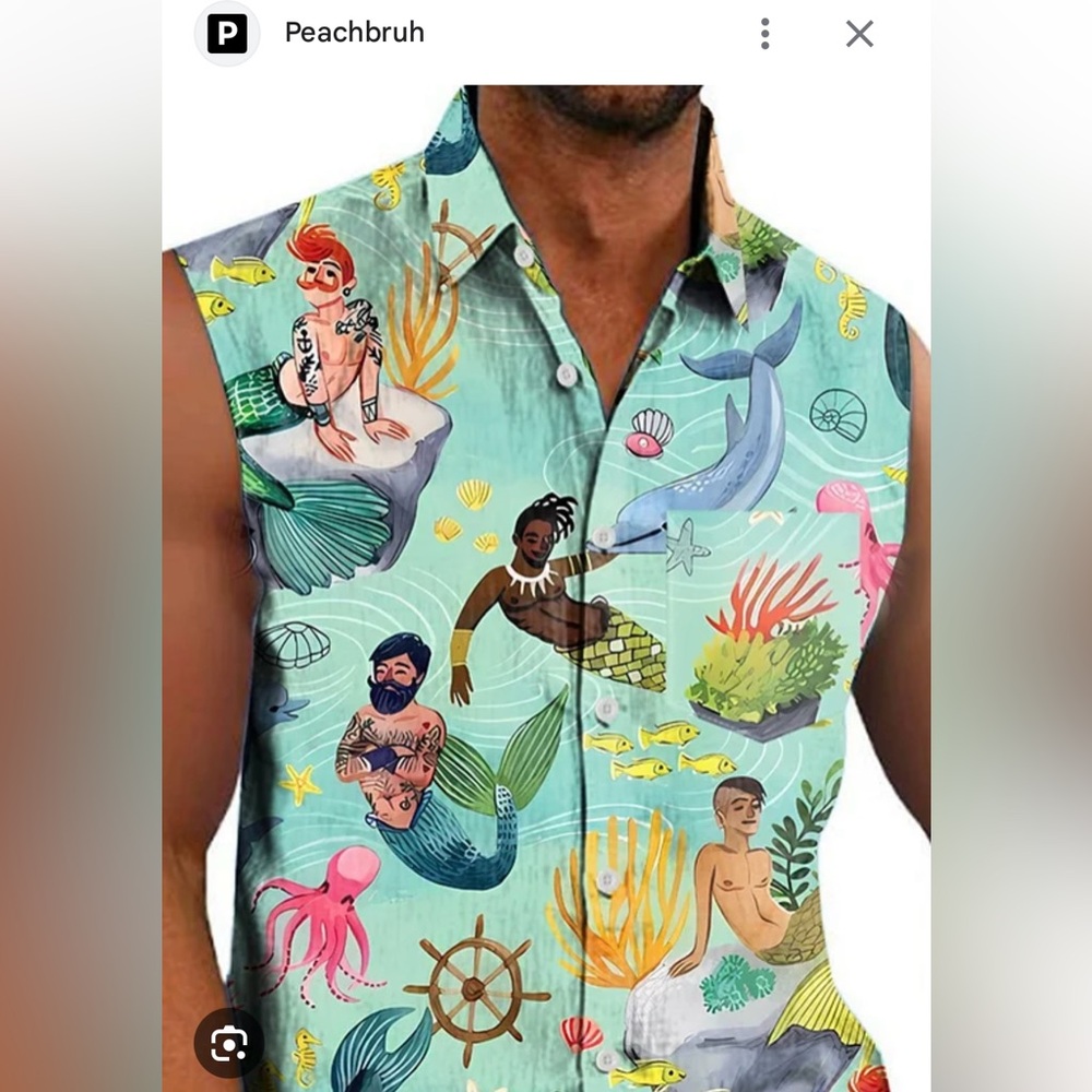 Men's Multicolor Sleeveless Merman Shirt